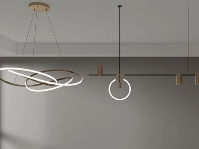 Modern Chandeliers With Circular Rings And Metallic Frames For Interior Lighting 3d model