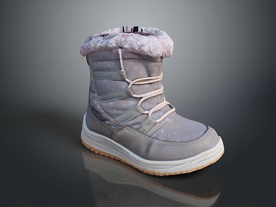 Cozy Gray Snow Boots With Soft Fur Collar And Lace Up Design White Sole 3d model