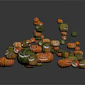 Various Colored Pumpkins With Smiling Faces For Festive Food Decorations