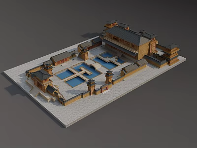 Traditional Chinese Ancient Architectural Complex With Courtyard Ponds And Classic Roof Designs 3d model