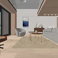 Modern Apartment Living Room With White Sofa Wooden Ceiling And Large Windows