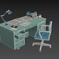 Light Blue Desk And Chair Set With Blue Lamp Books And Stationery