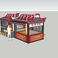 Traditional Street Food Kiosk With Taiwanese Fried Noodles Red White Striped Canopy And Bench