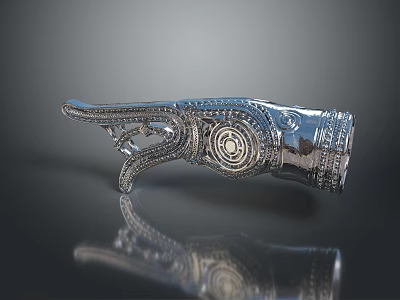 Elegant Silver Hand Ornament With Intricate Carved Patterns And Decorative Design 3d model