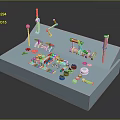 Colorful Small Components On Blue Platform With Various Shapes And Structures 3d model