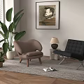 Two Stylish Single Sofas in Cozy Living Room with Blinds Green Plant and Wall Art