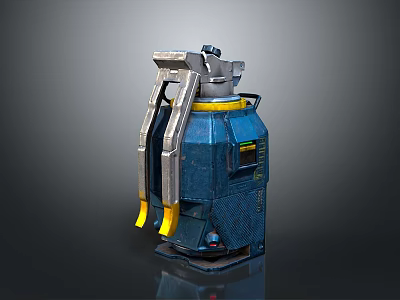 Futuristic Blue Metallic Weapon 3D Model With Yellow Components And Control Panel 3d model