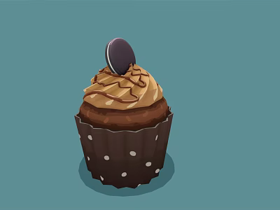 Chocolate Cupcake With Cream Frosting And Oreo Cookie Topping On Polka Dot Wrapper 3d model