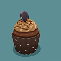 Chocolate Cupcake With Cream Frosting And Oreo Cookie Topping On Polka Dot Wrapper