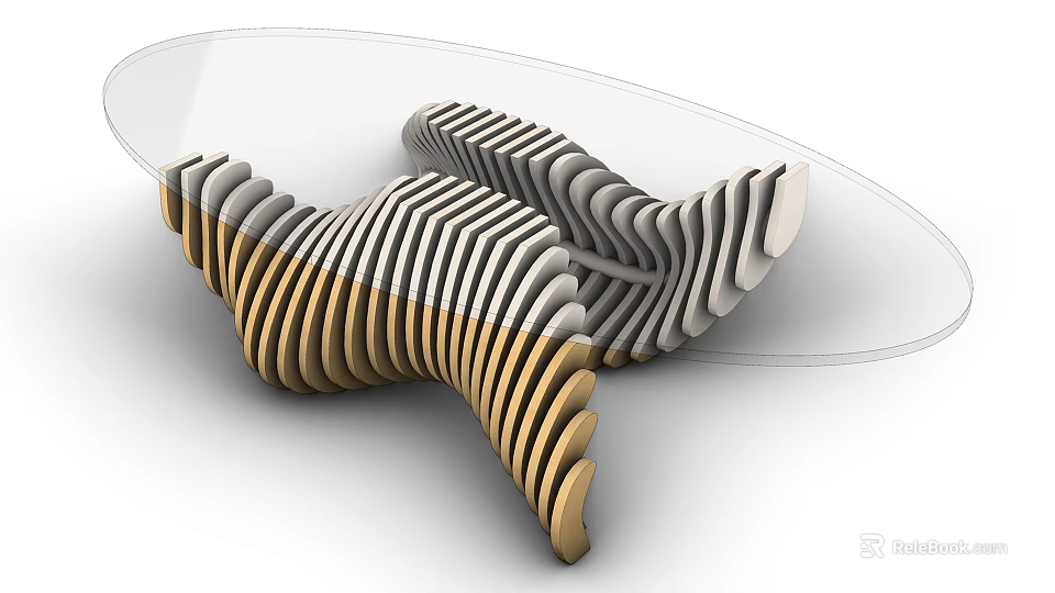Modern Coffee Table With Glass Top And Unique Curved Layered Base Design 3d model 