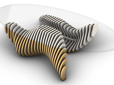 Modern Coffee Table With Glass Top And Unique Curved Layered Base Design 3d model
