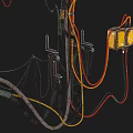 Complex Industrial Equipment Wiring Systems With Multi Colored Cables And Metal Structures