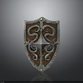 Ornate Classic Metal Shield With Two Snake Design And Golden Rivets