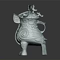 Ancient Bronze Horned Animal Shaped Artifact With Spiral Patterns And Ornate Design