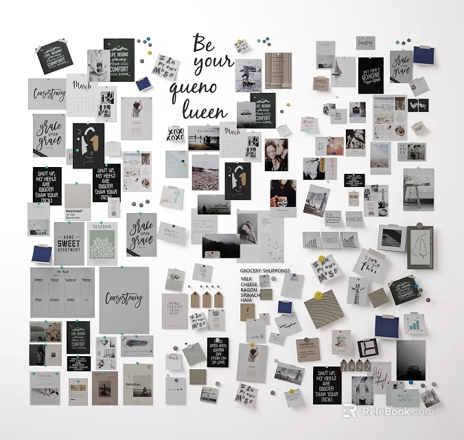 Decorative Memory Wall with Various Photos Handwritten Notes and Decorative Cards 3d model