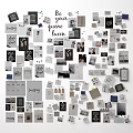 Decorative Memory Wall with Various Photos Handwritten Notes and Decorative Cards 3d model