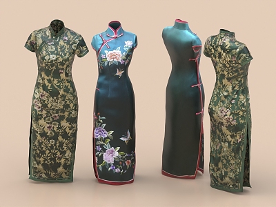 Cheongsam Long Shirt Chinese dress Manchurian Robe Women's Robe Dress Skirt Tang Suit 3d model