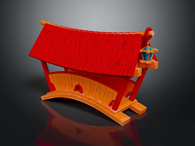Traditional Chinese Architecture Model With Red Roof Orange Curved Structure And Lantern 3d model