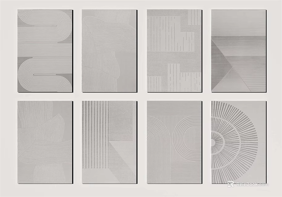 Square Rugs With Modern Geometric Patterns In Gray Tones And Various Designs 3d model