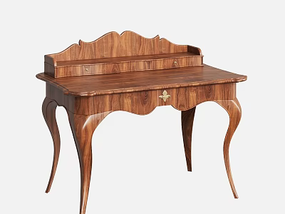 Elegant Walnut Wood Dressing Table With Carved Details And Curved Legs Design 3d model