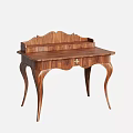 Elegant Walnut Wood Dressing Table With Carved Details And Curved Legs Design