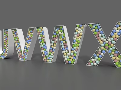 Colorful Balls Filled Alphabet Letters J V W X Display On Gray Background 3d model