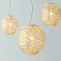 Modern Spherical Chandeliers With Woven Texture Illuminated On Light Blue Background 3d model
