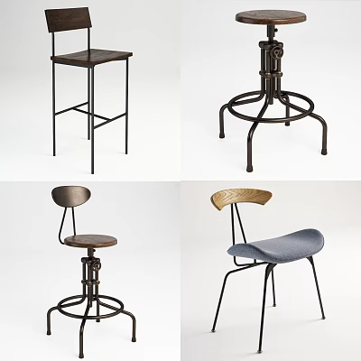 Stylish Bar Stools With Wooden Seats Metal Frames And Upholstered Designs 3d model