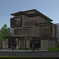 Modern Detached Villa Exterior With Large Windows Balcony And Greenery Surroundings