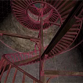 Spiral Staircase In Stone Tower Interior With Wooden Steps And Support Beams