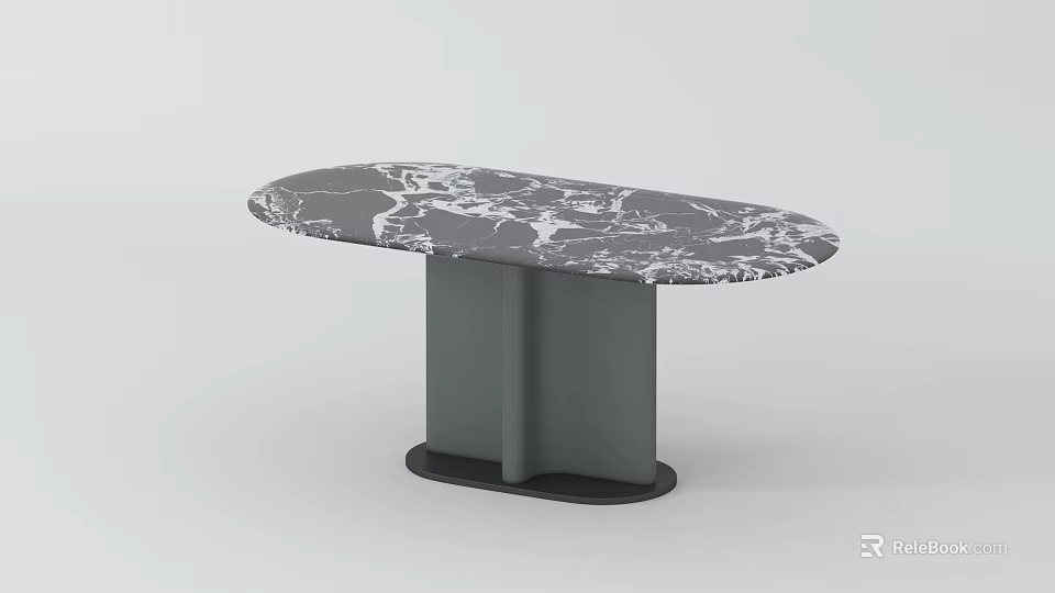 Modern Oval Dining Table With Marble Top And Grey Base Design 3d model 