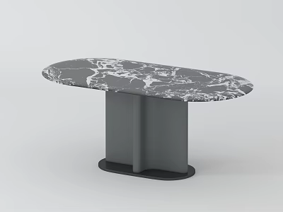 Modern Oval Dining Table With Marble Top And Grey Base Design 3d model