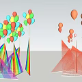 Art Installation With Colorful Balloons And Geometric Structures 3d model