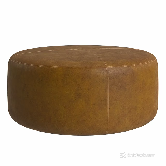 Brown Round Leather Ottoman With Modern Minimalist Design And Comfortable Surface 3d model 