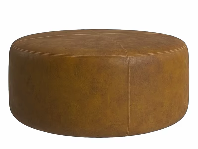Brown Round Leather Ottoman With Modern Minimalist Design And Comfortable Surface 3d model