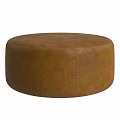 Brown Round Leather Ottoman With Modern Minimalist Design And Comfortable Surface