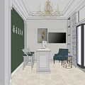 Elegant Beauty and Hair Salon Interior with Front Desk Chandelier Sofa and Reception Area
