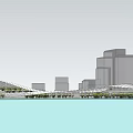 Modern Library Building Architectural Design With Curved Roof Waterfront Greenery And Steps