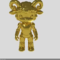 Golden Sheep Creature Character With Robot Style Body And Curly Horns