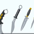 Weapons Collection Including Knives Swords Daggers and Bladed Tools with Different Designs