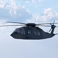 Black Helicopter Flying High Above in Blue Sky with White Clouds 3d model