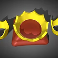 Three Golden Decorative Crown Jewelry Pieces with Central Red Base