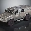 Silver Armored Functional Vehicle Featuring Roof Tactical Equipment And Large Off-Road Tires