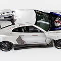 White And Red Custom Sports Car With Rear Wing Large Wheels And Engine Details