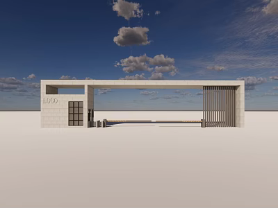 Modern White Entrance Gate With Slatted Structure And Blue Sky Background 3d model
