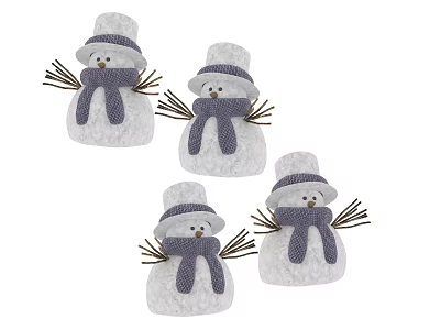 Four Snowman Decorative Ornament Set With Knitted Scarf And Top Hat 3d model
