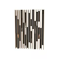 Modern Wooden Room Divider With Black Vertical Slats And Storage For Books Magazines