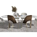 Elegant Modern Dining Table Set With Round Marble Top And Gold Leg Chairs