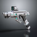 Futuristic Sci Fi Weapon With White Body Blue Accents And Advanced Mechanical Design
