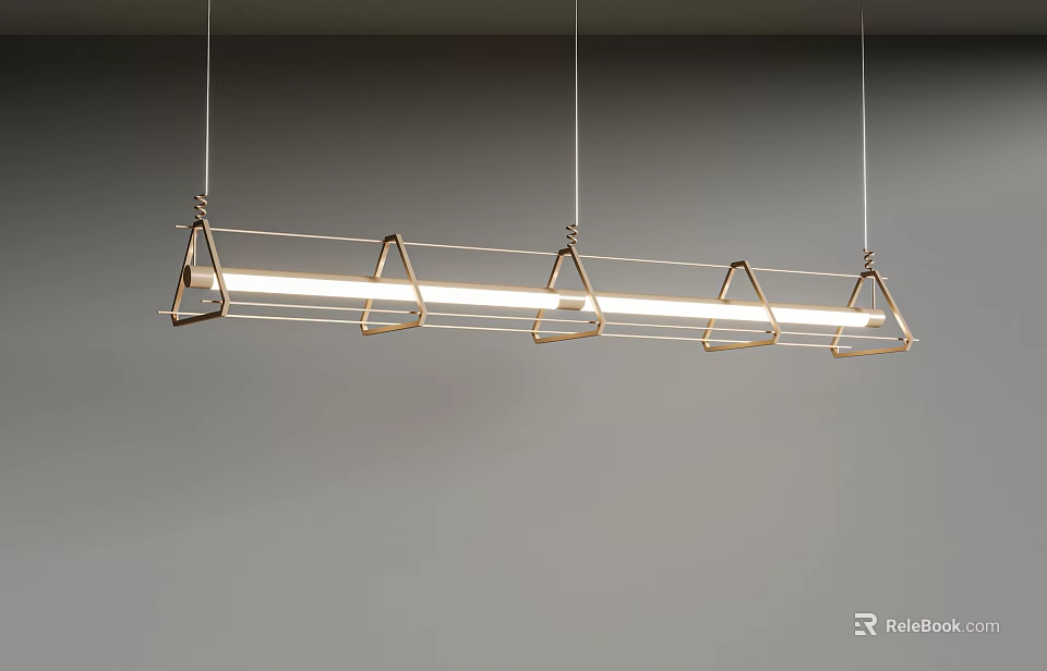 Modern Hanging Chandelier with Metal Frame Triangular Brackets and Illuminated Tube 3d model 
